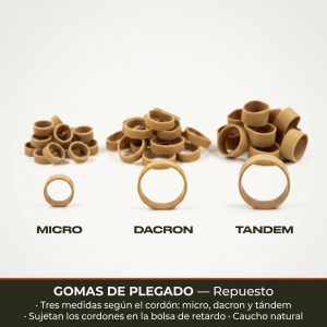 Gomas de plegado de caucho para paracaidismo, medidas micro, dacron y tándem